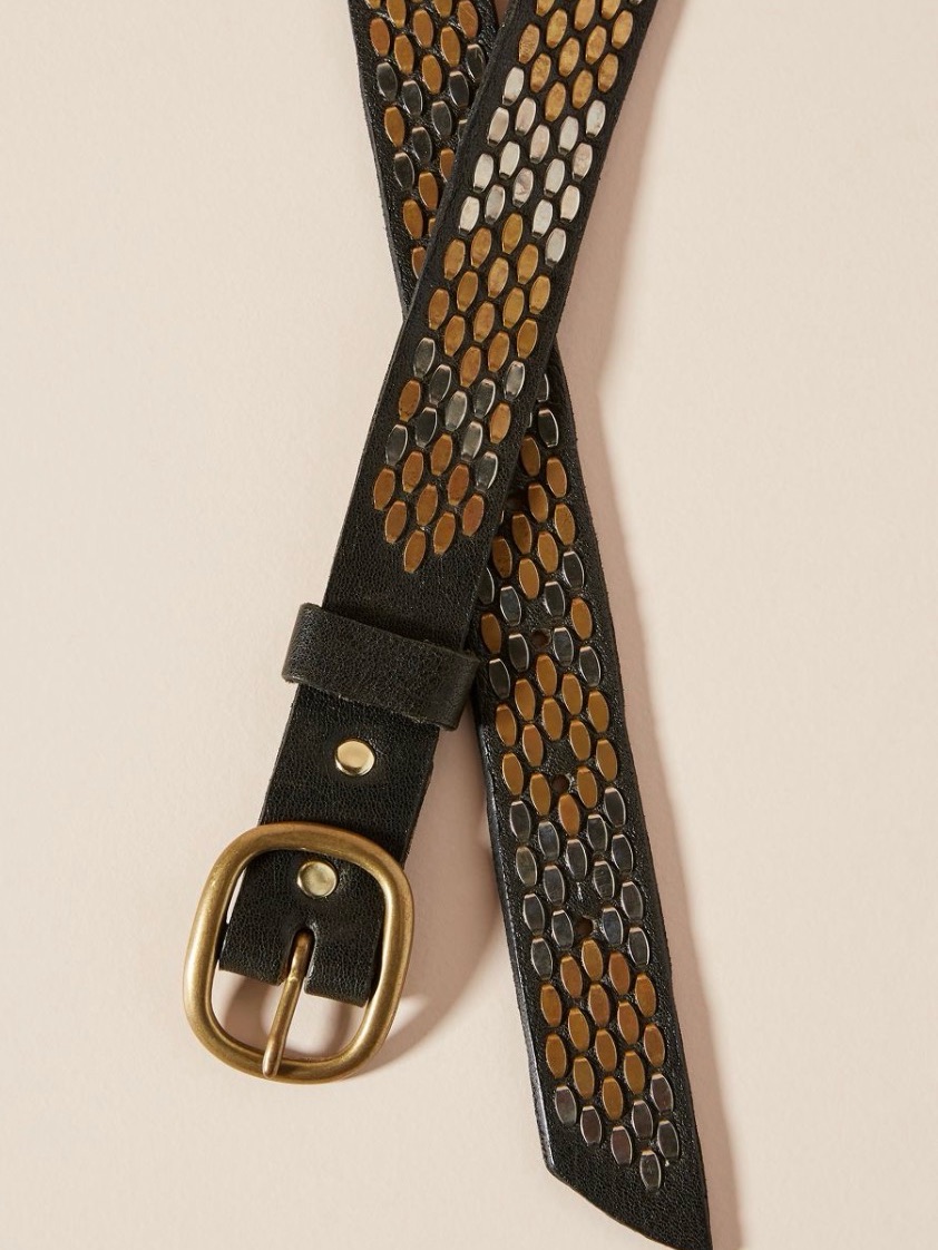 Anthropologie Calleen Cordero Snake Belt Brown Leather Studded Size 36 Us 6